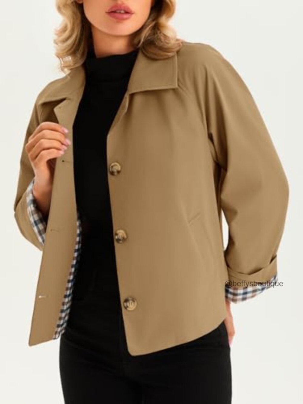 Cropped Trench Coat Lightweight Single Breasted Jacket Fall Windbreaker - Picture 5 of 7
